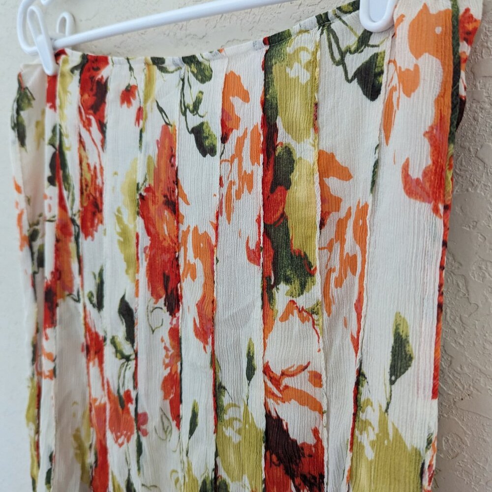 Liberte by Emanuel Pleated Watercolor Floral Skirt Silk Cotton Size 14 - Picture 4 of 6